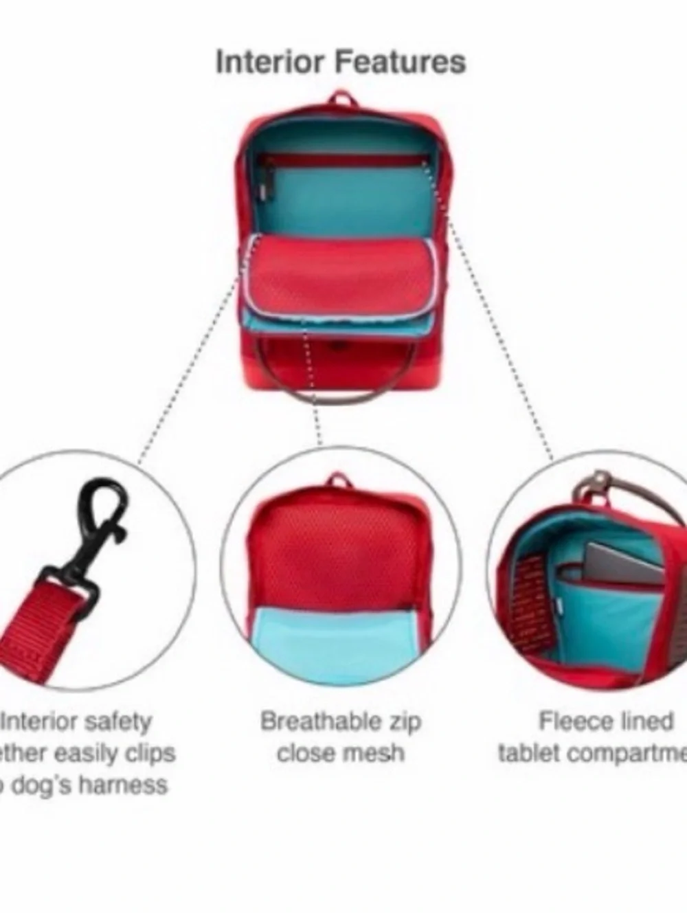 Kurgo Red Dog Carrier Backpack with Teal Interior